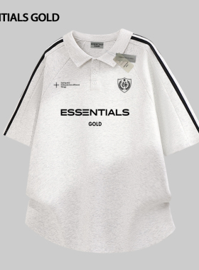 ESSENTIALS简约字母印花三条杠翻领短袖男夏季潮牌纯棉Polo衫上衣