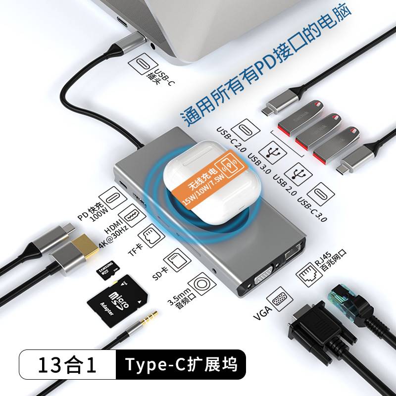 pd口通用笔记本拓展坞平板扩展坞