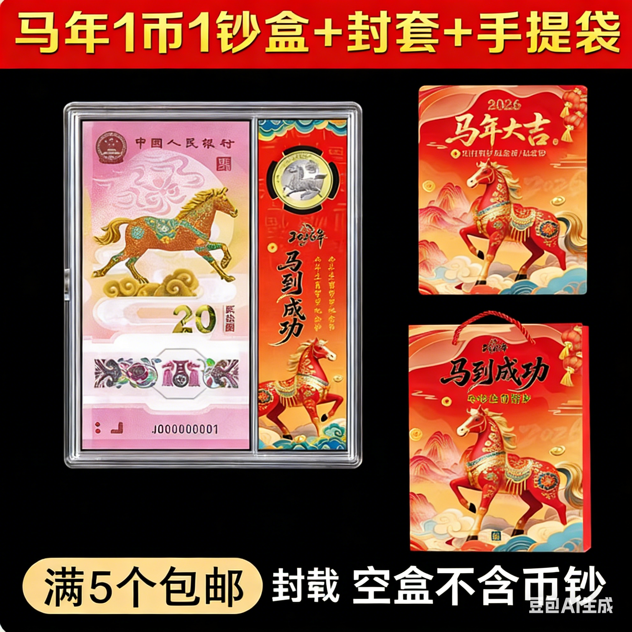 马年纪念钞收藏盒1币1钞生肖纪念币保护盒纸币硬币收纳盒钱币礼盒