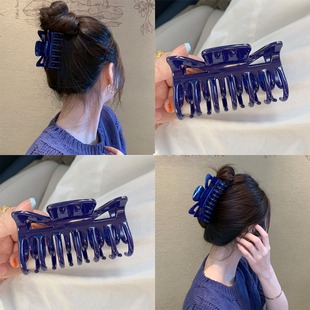 老友记瑞秋同款蓝色双齿抓夹绝美法式后脑勺盘发鲨鱼夹高级感发饰