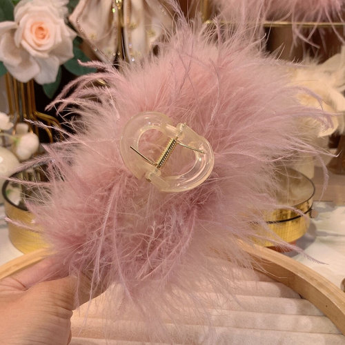 纯欲鸵鸟羽毛发夹后脑勺盘发抓夹