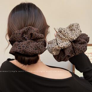 超大号豹纹大肠发圈女高级感洋气时尚头圈发绳丸子头头花秋冬发饰