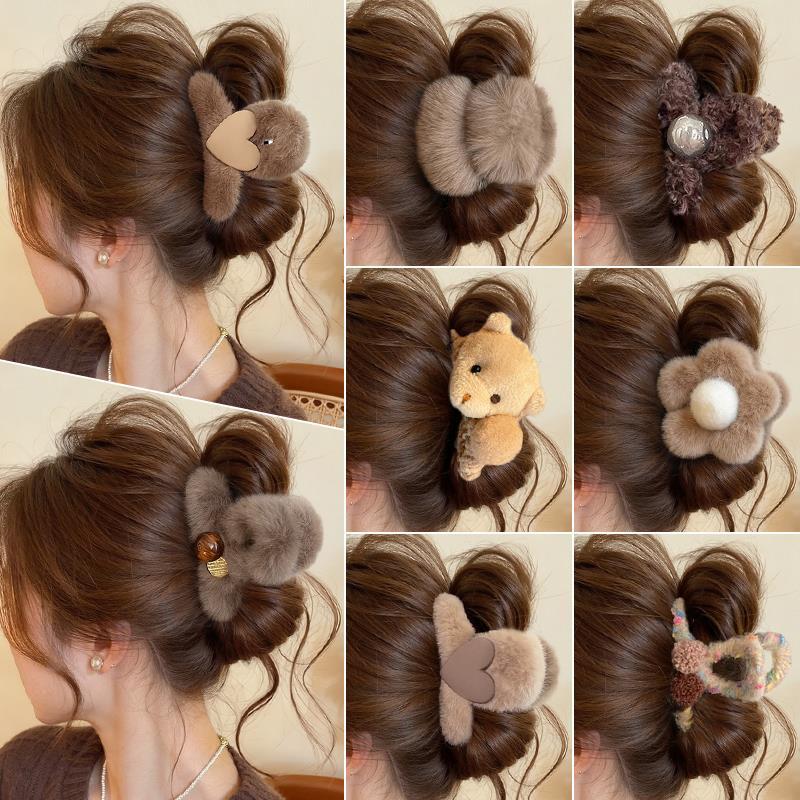 秋冬毛绒头发抓夹女发量少2025新款高级感后脑勺发夹鲨鱼夹子头饰