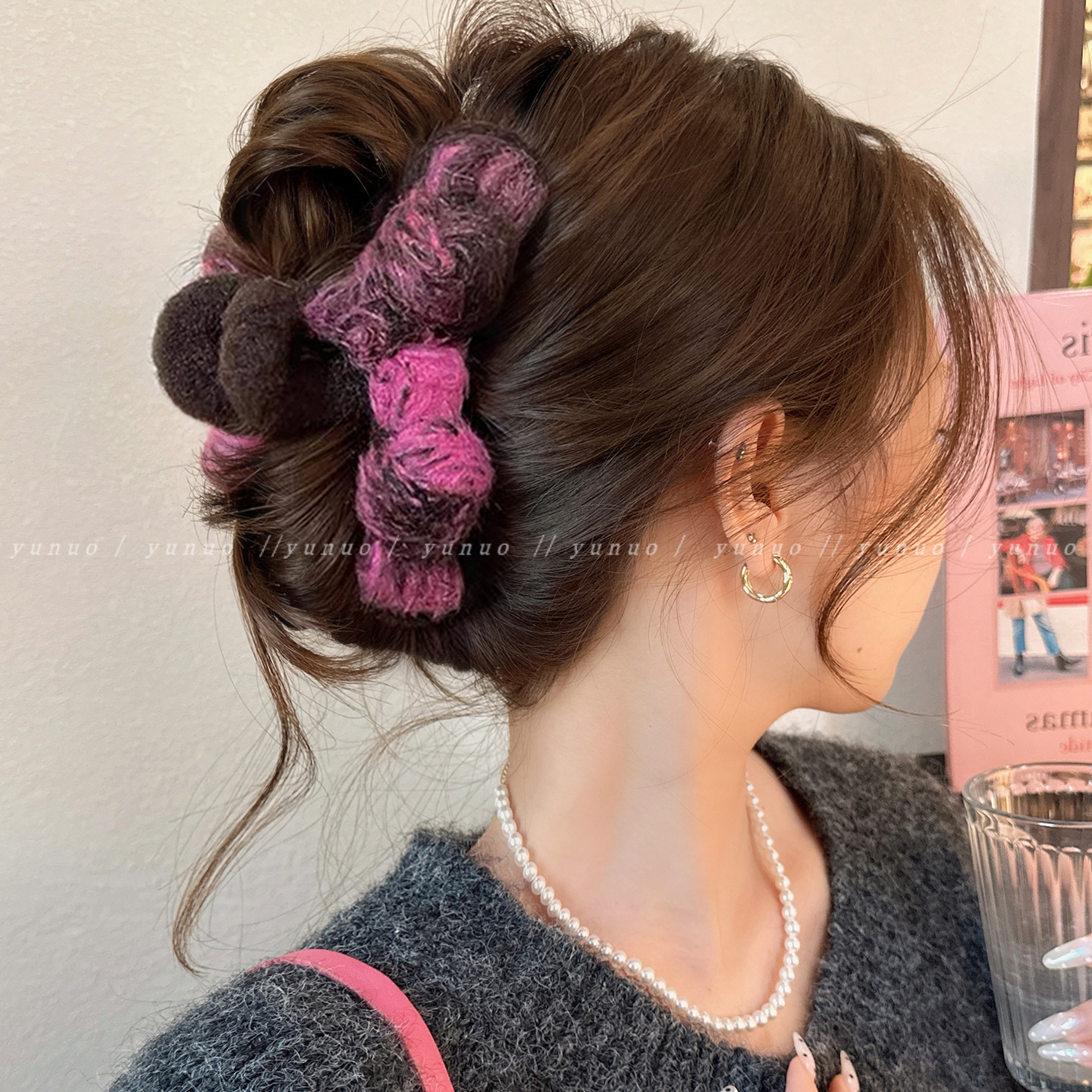 秋冬复古毛呢蝴蝶结发量大抓夹女2025新款高级感鲨鱼夹后脑勺发夹