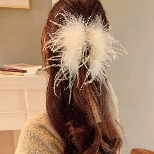 鲨鱼夹ins羽毛抓夹感鸵鸟毛发夹