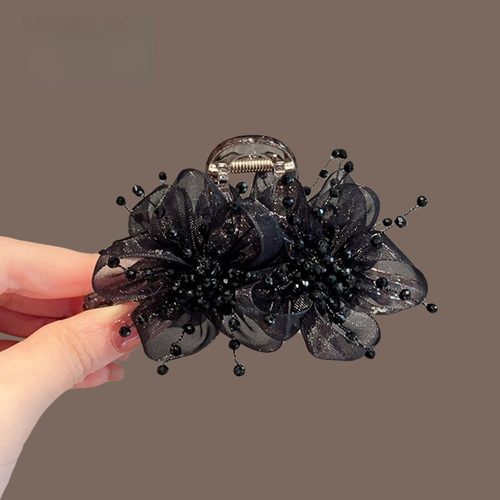 2025花朵发夹女新款路易斯巴黎王妃大号抓夹欧根纱花苞头抓夹头饰