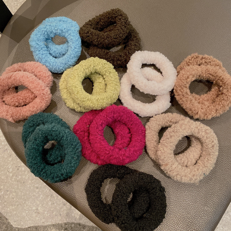 秋冬毛绒绒发圈彩色无接缝高弹力