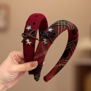 红莓巧糖~韩国红色格子蝴蝶结发箍女时尚气质头箍新年氛围感发饰