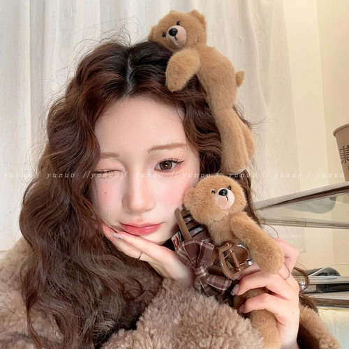 爆炸可爱毛绒小熊发夹女边夹侧边bb夹后脑勺大号盘发抓夹2025新款