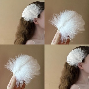 朵儿朵~天鹅之梦！超仙羽毛发夹！复古珍珠刘海夹侧边发饰夹度假