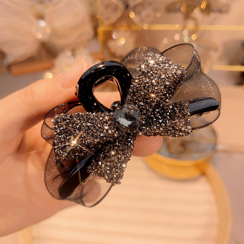 蝴蝶结发夹刘海抓夹网纱镶钻发抓