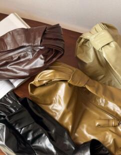 勒梅尔新款牛皮纸皱褶纯色可颂牛角包小号饺子包