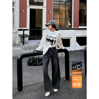 王家有鱼秋冬新款高腰直筒阔腿裤