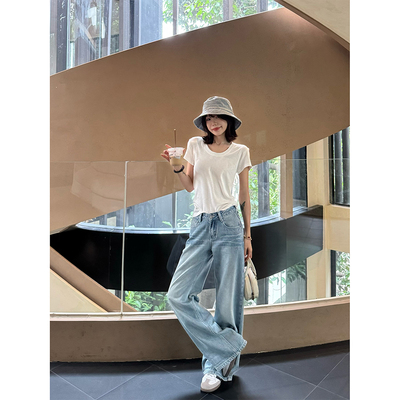 王家有鱼新款阔腿牛仔裤女