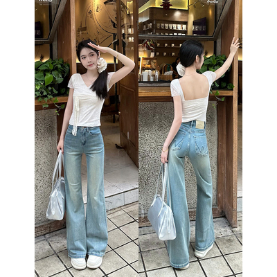 王家有鱼新款不贴腿微喇牛仔裤女