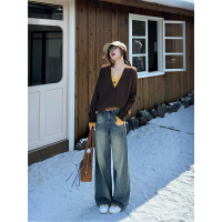 王家有鱼秋季新款阔腿宽松牛仔裤