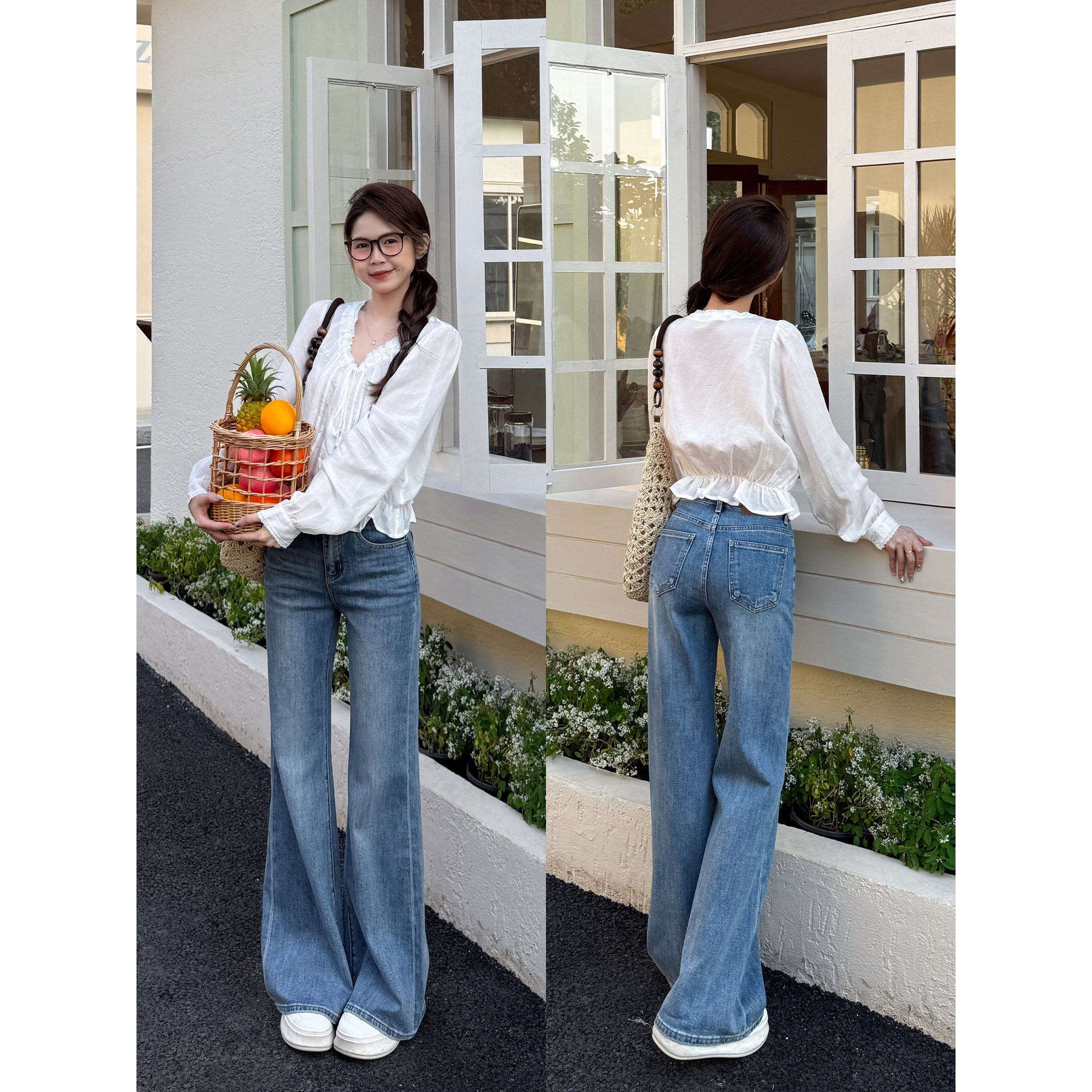 王家有鱼2026年早春新款复古蓝不贴腿微喇裤中高腰显瘦牛仔裤女款,女装/女士精品,牛仔裤,淘宝优惠券,粉丝福利购,淘宝优惠卷