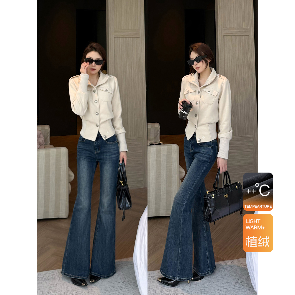 王家有鱼秋冬不贴腿微喇牛仔裤女