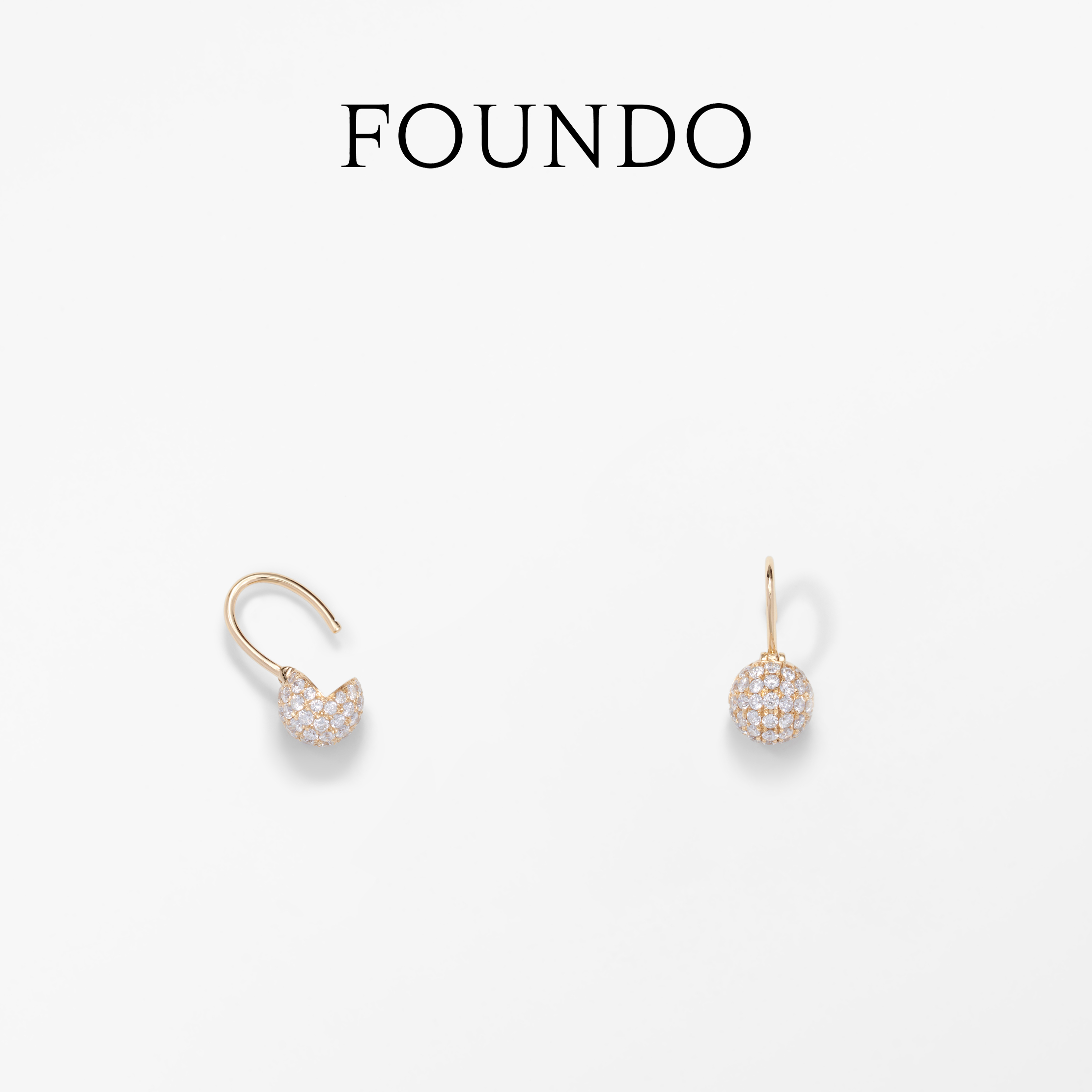 FOUNDO18K金满镶钻石球型锁耳钉