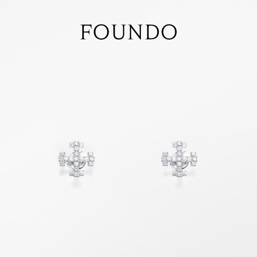 FOUNDO18K白金满钻十字小号耳钉