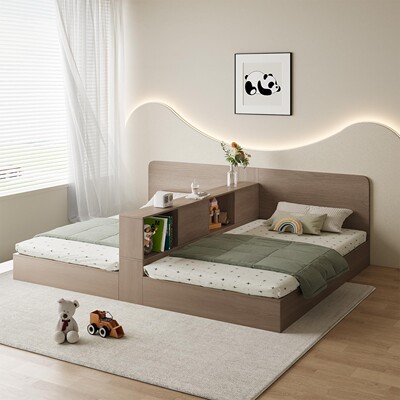 实木定制简约风互不干扰双人床榻榻米隔断床儿童床不打扰两床储物