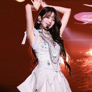 ive韩国女团演出服张元英同款打歌服蕾丝花边水钻连衣裙爵士舞潮
