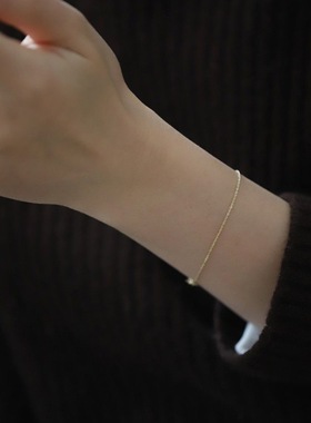 925纯银镀14k金色水波纹手链女麻花裸链简单扭花链百搭纤细素