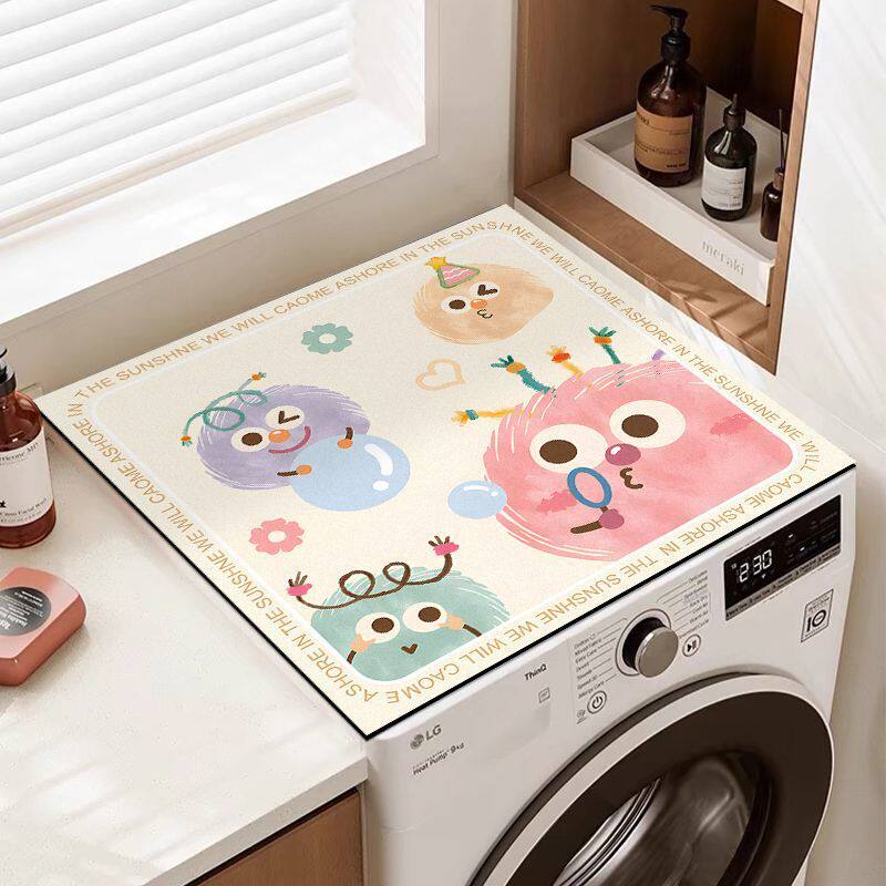 卡通硅藻泥洗衣机盖垫冰箱防尘盖布家用微波炉吸水耐脏防滑防晒罩