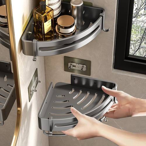 壁挂式浴室收纳神器三角卫生间置物架免打孔转角洗漱用品挂墙架