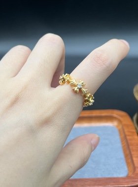 甜酷镶钻几何戒指女轻奢小众设计高级感食指冷淡风复古开口戒