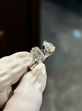 S925纯银雷迪恩祖母梨形混搭异形莫桑石戒指高级感小众轻奢手