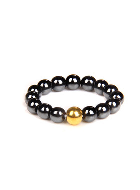 女士水晶戒指素圈手工串珠蛋黄石紫晶绿东陵4mm黑胆石金珠戒指