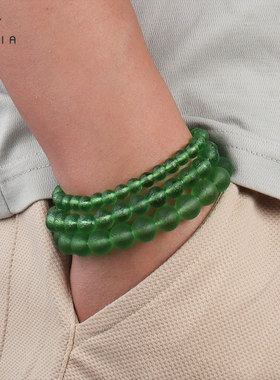 天然捷克陨石能量手串批发 绿玻璃陨石串珠手链义乌配饰高级感