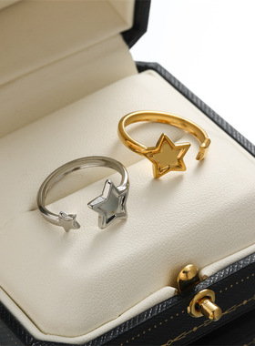 DIY跨境时尚不锈钢戒指不掉色女18K金小众高级轻奢五角星钛钢