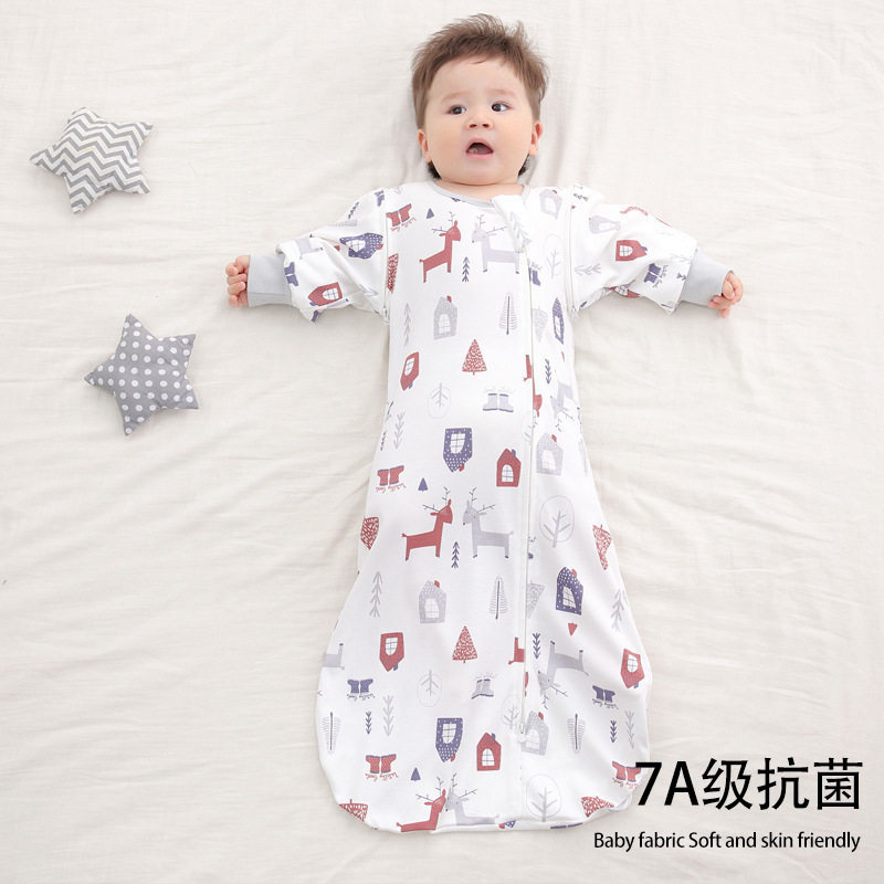 夹棉新生儿全棉一体投降睡袋婴儿防踢被卡通宝宝秋冬季加厚棉
