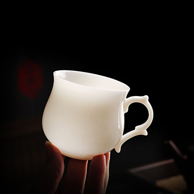 璞玉瓷中国白防烫带把家用茶杯
