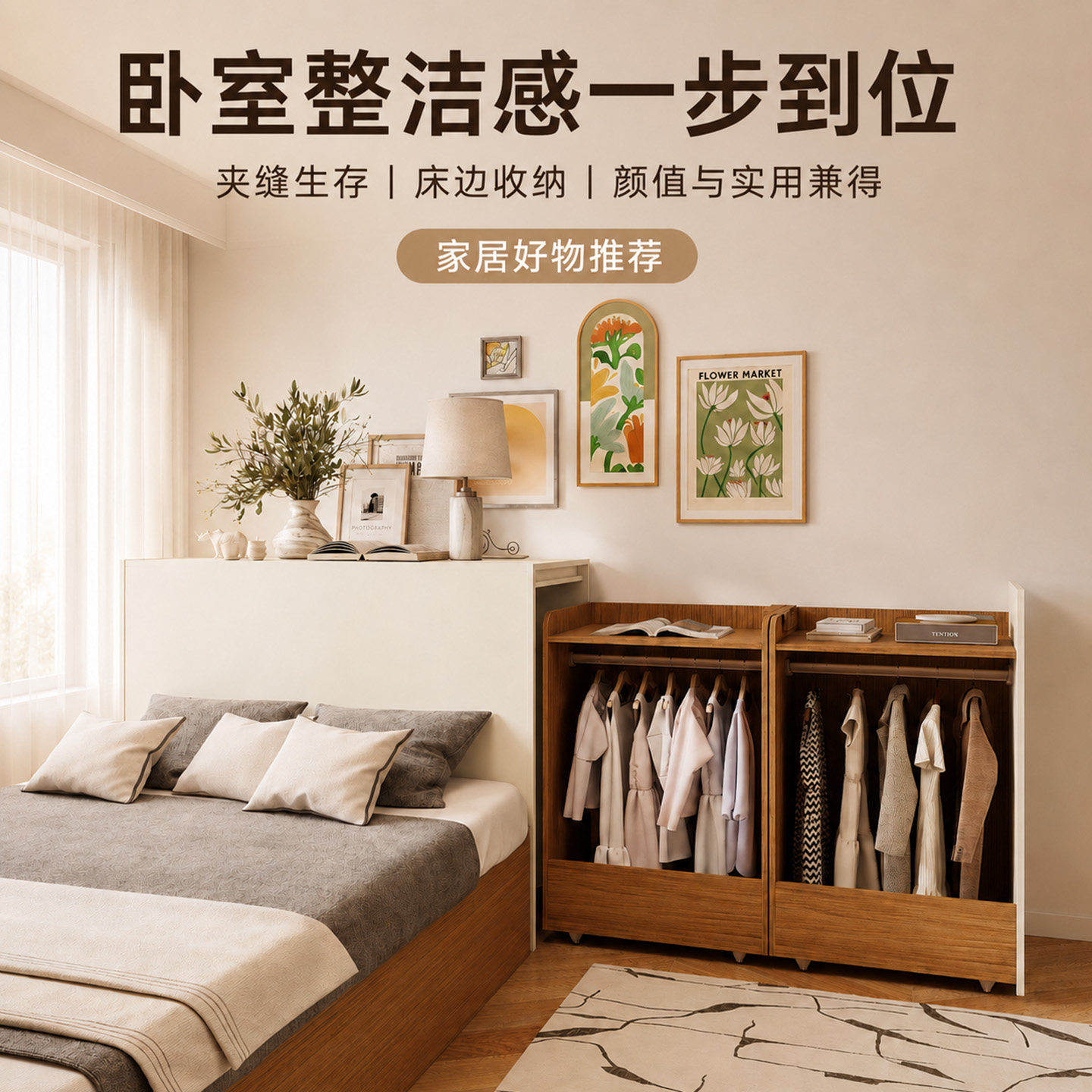 床尾夹缝侧面抽拉式衣柜床头柜图片