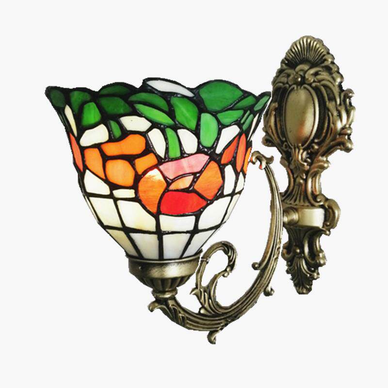 欧式地中海过道走廊阳台床头琉璃壁灯蒂凡尼彩色玻璃田园镜前灯饰
