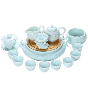 大号手工描金影青盖碗陶瓷三才盖碗茶杯功夫泡茶碗茶壶