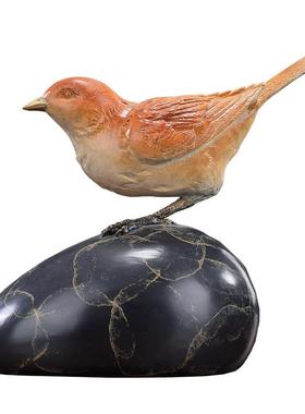 黄铜喜鹊东来黑色石头鸟家居礼品办公室办公桌茶室商务礼品摆设