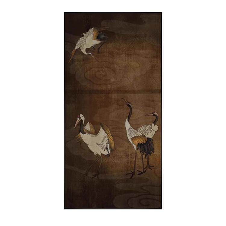 入户玄关中古风仙鹤挂画民宿茶室走廊过道背景墙中式古典装饰壁画