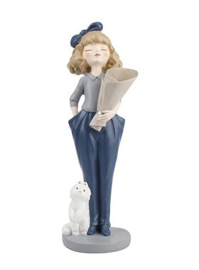 现代简约客厅捧花女孩摆件电视柜玄关入门创意托盘艺术摆设工艺品