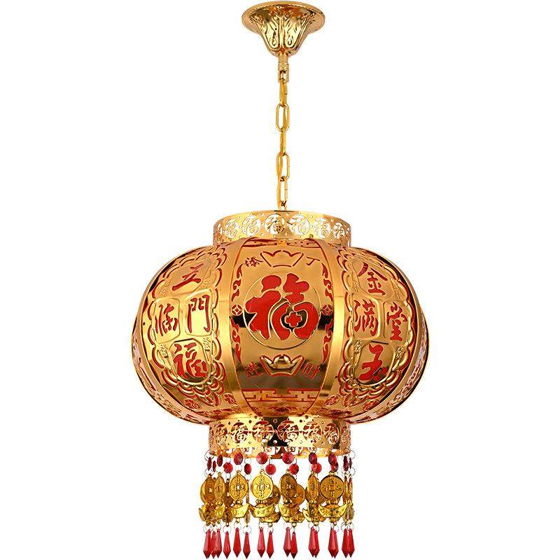 大红春节结婚铁灯笼阳台大门口插电吊灯福字乔迁旋转led新款灯笼