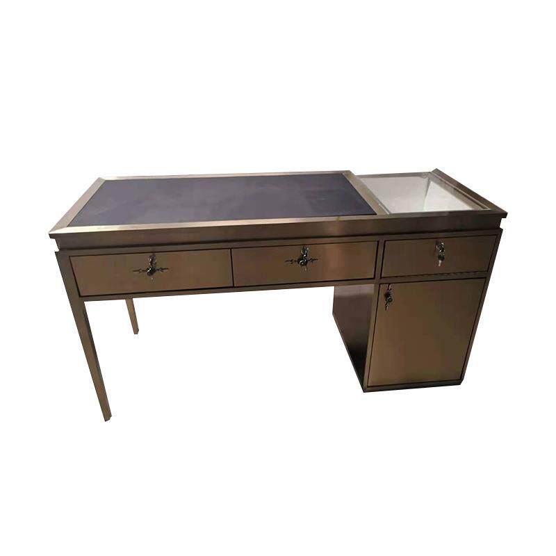 珠宝首饰展柜洽谈桌不锈钢电脑桌加展柜一体办公桌厂家直销玉器