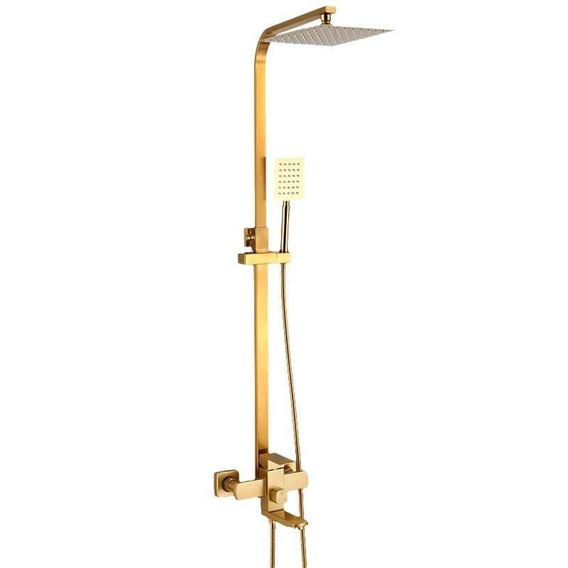黑色不锈钢淋浴花洒套装喷头拉丝金挂墙式淋浴器外贸厂家