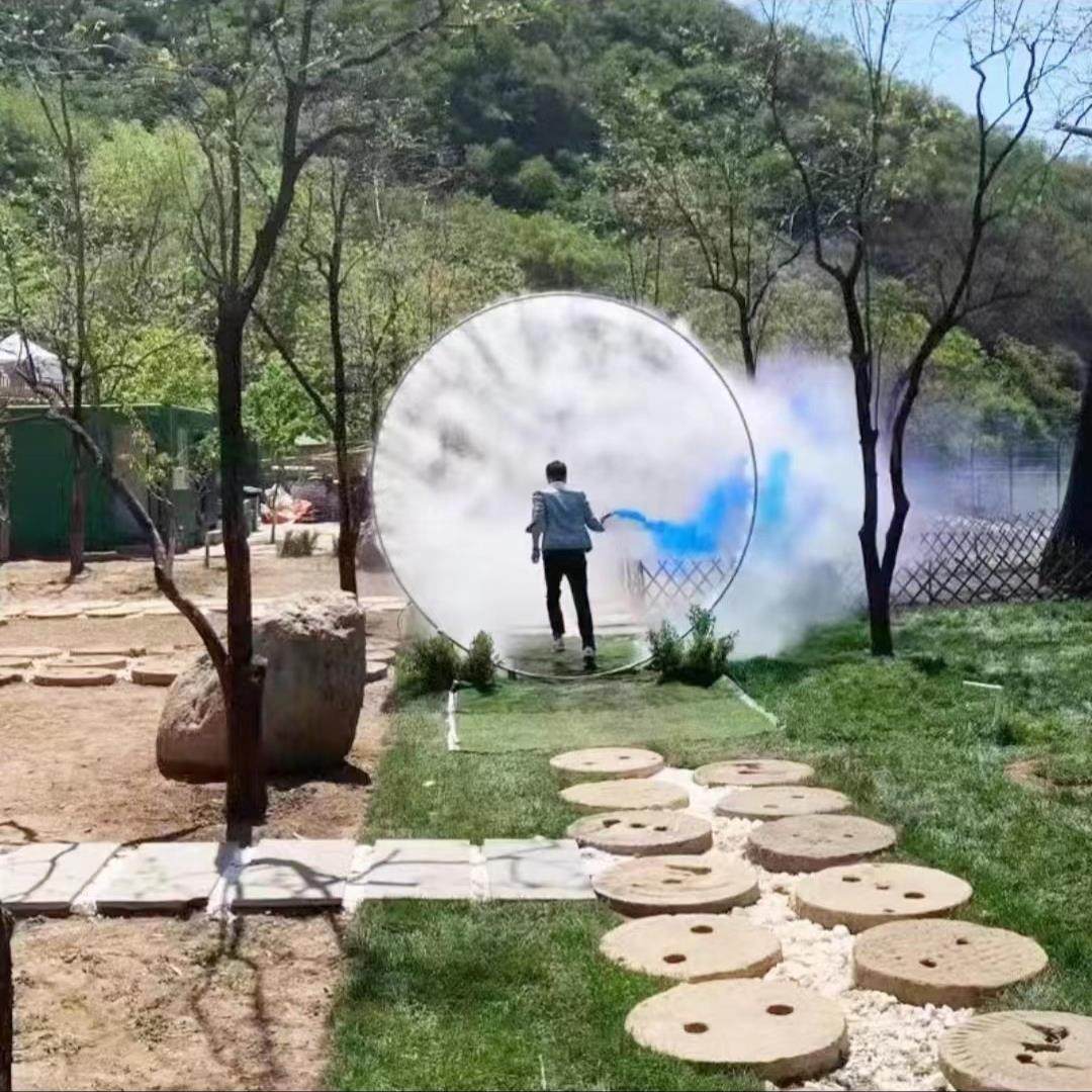 无动力乐园网红景区七彩灯光水雾门云雾彩门大圆圈水雾森门