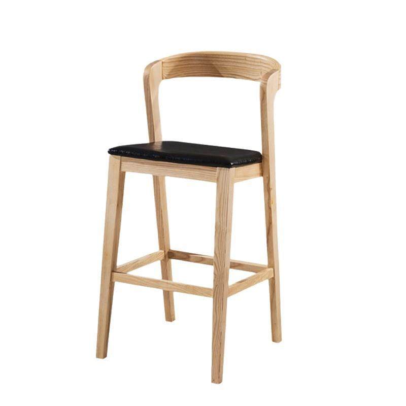 会所办公夜场高脚凳白蜡木实木靠背吧台椅现代简约高脚酒吧椅