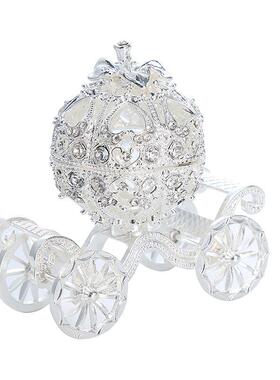 欧式银白色南瓜车家居摆饰创意装饰品珐琅彩电镀金属工艺品摆件