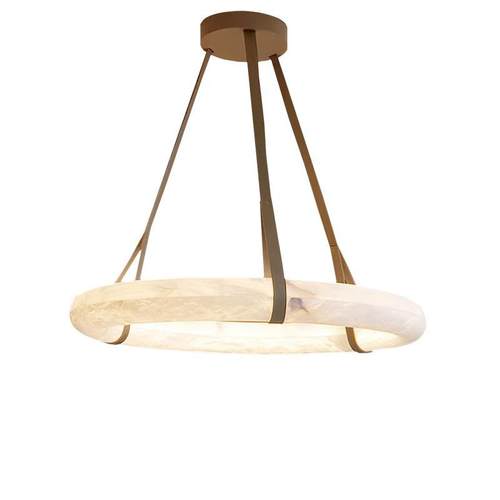 设计师款轻奢别墅客厅圆形餐厅复式楼梯进口天然西班牙云石吊灯