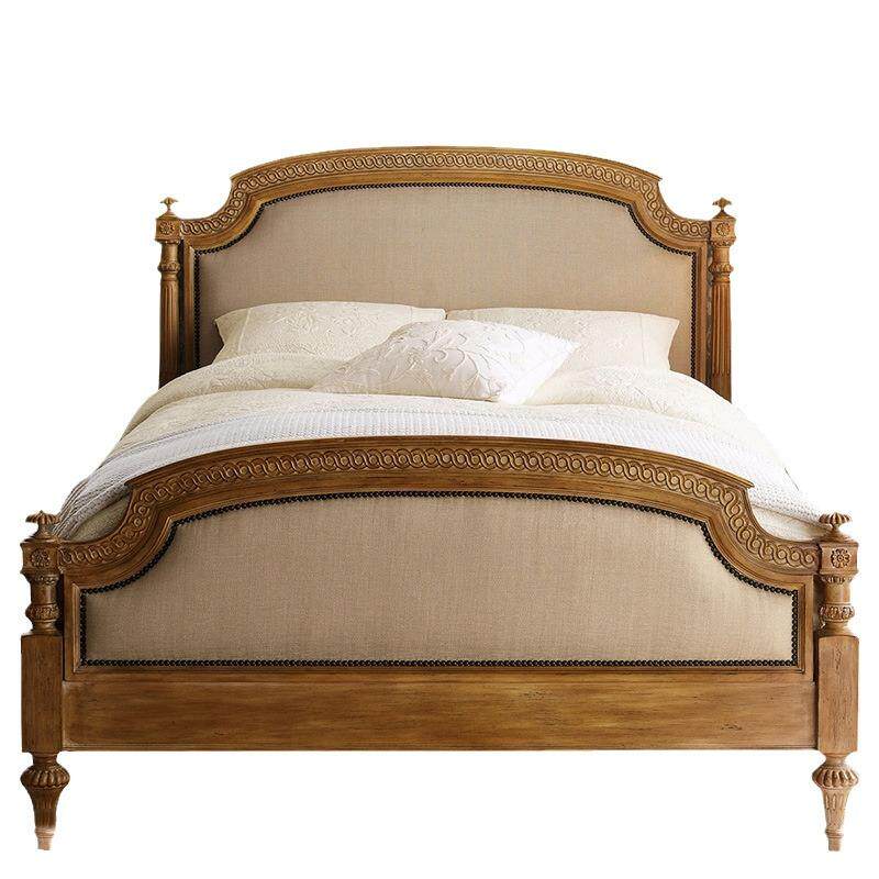 美式乡村实木雕花布艺双人床1.8米法式复古做旧橡木1.5米床